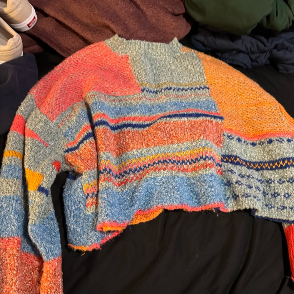 Moon & Madison Colorblock Knit Sweater | Distressed Patchwork | Size L